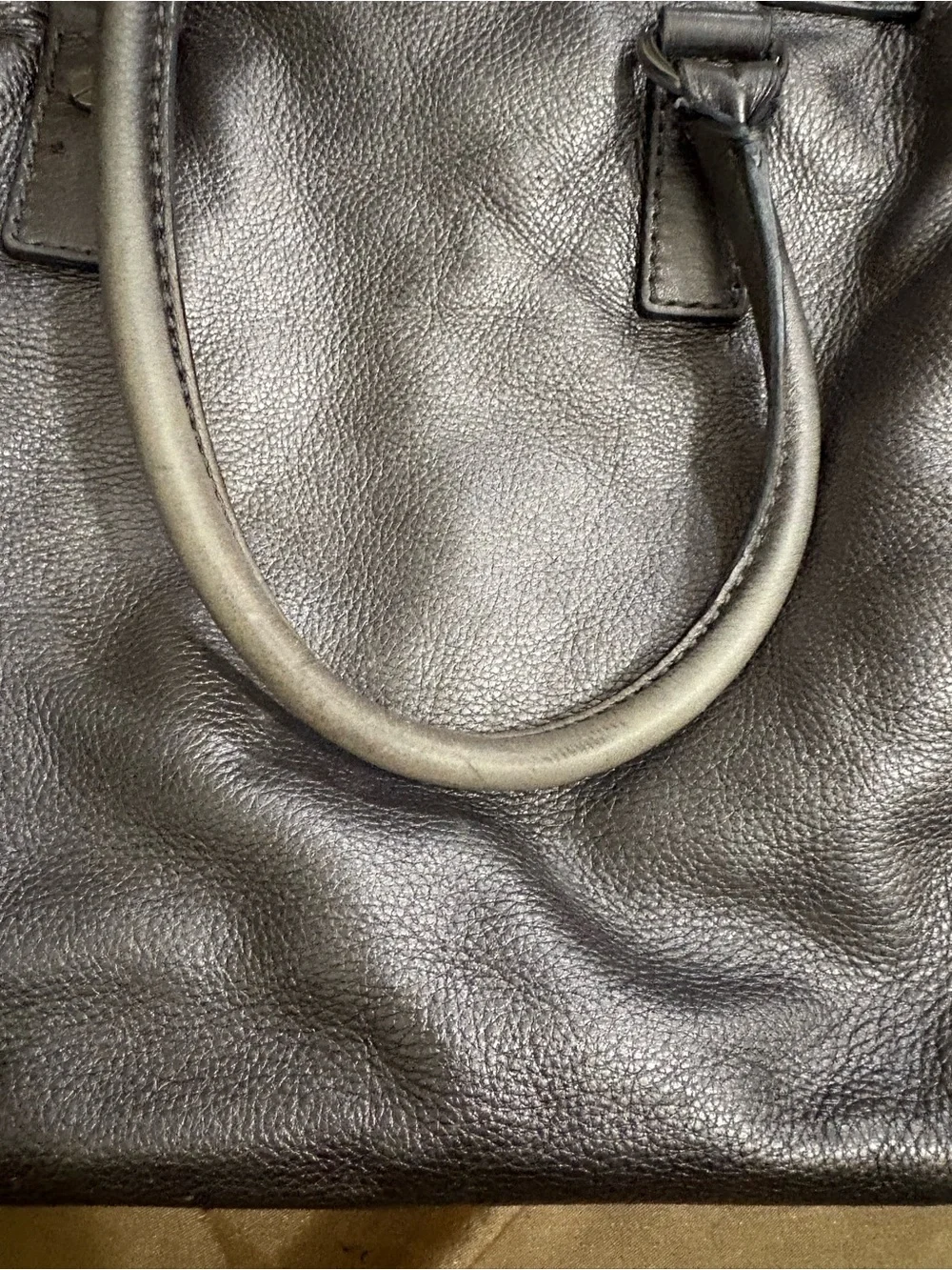 Michael Kors Metallic Charcoal Hamilton Leather Shoulder Bag with Chain Accents